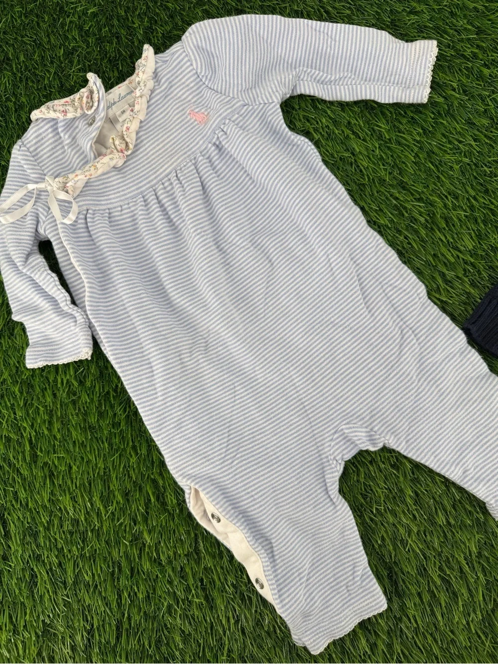 Ralph Lauren Baby 6 Months Long Sleeve Onesie & Navy Blue Cable Knit Sweater Lot